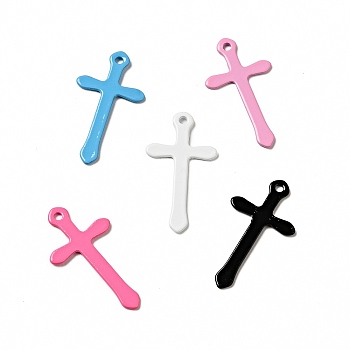 Spray Painted 201 Stainless Steel Pendants, Cross Charm, Mixed Color, 24x13x1mm, Hole: 1.4mm
