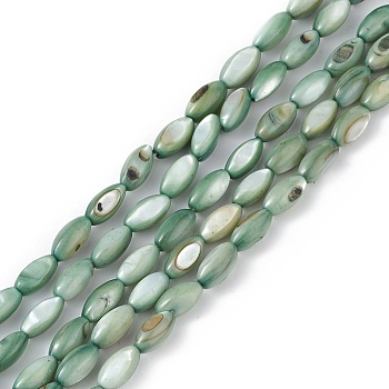 Natural Freshwater Shell Dyed Beads Strands, Horse Eye, Green, 9.5x5mm, Hole: 0.8mm, about 41pcs/strand, 14.96''(38cm)