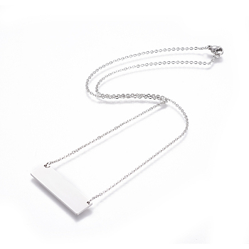 304 Stainless Steel Pendant Necklaces, with Cable Chains, Rectangle, Stainless Steel Color, 19 inch(48.5cm), Pendant: 35x10x1.5mm