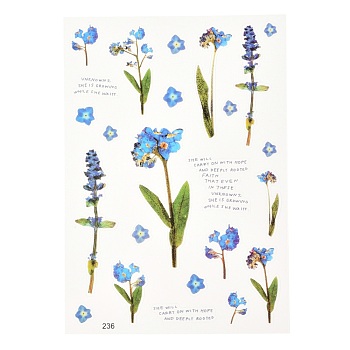 Waterproof Plastic Self Adhesive Stickers, Flower Pattern, Light Sky Blue, 15x10.5x0.01cm