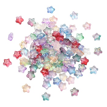100Pcs Transparent Glass Beads, with Glitter Powder, Star, Mixed Color, 8x8x4mm, Hole: 1mm