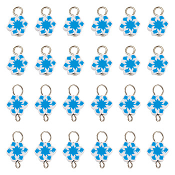 100Pcs 2 Style Handmade Polymer Clay Pendant and Connector Charms, Snowflake, with Iron Findings, Blue, 15~17mm, Hole: 3~4mm, 50pcs/style