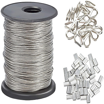 Jewelry Findings, with Tiger Tail Wire, Aluminum Slide Charms/Slider Beads and 304 Stainless Steel Wire Guardian and Protectors, Platinum & Silver Color Plated