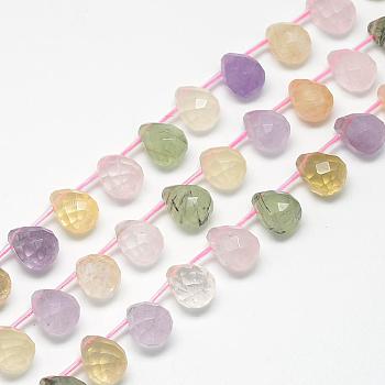 Natural Quartz Beads Strands, Top Drilled Beads, Faceted Teardrop, 13~14x10~11mm, Hole: 1mm, about 28pcs/strand, 15.7 inch