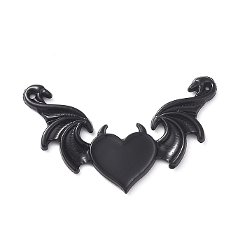 Alloy Emanel Big Pendants, Heart with Wing Charm, Electrophoresis Black, Black, 34x54x3mm, Hole: 1.5mm