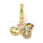 Rack Plating Brass Pendant, with Enamel, Long-Lasting Plated, Lead Free & Cadmium Free, Motorbike, Real 18K Gold Plated, 21.5mm, Hole: 4.5mm(KK-H456-13G)
