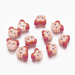 Handmade Kitten Polymer Clay Beads, Cat, Misty Rose, 11x10~11x3~4mm, Hole: 1mm(X-CLAY-R060-54)