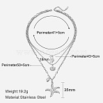 304 Stainless Steel with Natural Freshwater Pearl Double Layer Necklaces, Stainless Steel Color, Starfish, 16.14 inch(41cm), pendant: 35mm(FS-WG7985A-03)