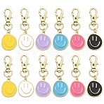 6Pcs Alloy Enamel Pendant Decorations, with Alloy Lobster Claw Clasps, Smiling Face, Golden, Mixed Color, 57mm(HJEW-YW00189)
