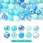 50Pcs 10 Styles Opaque Acrylic Beads, Round, Cyan, 20x19mm, Hole: 3mm(MACR-YW0003-76)