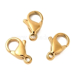Ion Plating(IP) 304 Stainless Steel Lobster Claw Clasps, Parrot Trigger Clasps, Real 18K Gold Plated, 11x7x3.5mm, Hole: 1.2mm(X-STAS-AB11-G-01)