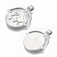 Brass Pendants, Nickel Free, Flat Round with World Map, Real Platinum Plated, 25x22.5x4mm, Hole: 1.4mm(KK-R126-024P-NF)