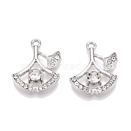 Rack Plating Alloy Pendants, with Rhinestone, Leaf, Platinum, 20.5x16.5x4mm, Hole: 1.6mm(FIND-N005-30P)