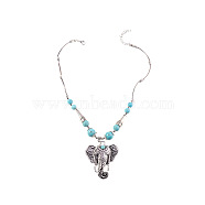 Tibetan Style Alloy Pendant Necklaces, with Synthetic Turquoise Beads, Antique Silver, 16.54 inch(42cm)(PW23031010700)