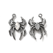 Glass Spider Pendant, with Gunmetal Alloy Findings, Lead Free & Cadmium Free, Clear, 25.5x17x4.5mm, Hole: 1.6mm(PALLOY-K001-067B-03)