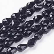 Faceted Glass Beads Strands, teardrop, Black, 11x8mm, Hole: 1mm, about 57~59pcs/strand, 26.38~26.77 inch(X-GLAA-R024-11x8mm-13)