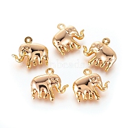 Brass Charms, Elephant, Real 18K Gold Plated, 14.5x15x5mm, Hole: 1mm(X-KK-T038-101G)