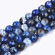 Natural Crackle Agate Beads Strands, Dyed, Faceted, Round, Dark Blue, 8mm, Hole: 1mm, about 48pcs/strand, 14.9 inch(G-T119-01B-01)