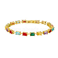 SHEGRACE Brass Bracelets, with Glass and Clasps, Real 18K Gold Plated, Colorful, 7-1/2 inch(19cm)(JB007A-X)