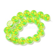 Glass Beads Strands, with Enamel, Flat Round, Lawn Green, 17x7mm, Hole: 1.5mm, about 19pcs/strand, 12.60 inch(32cm)(GLAA-L047-03G)