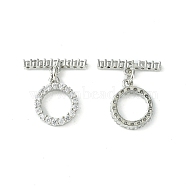 Rack Plating Eco-Friendly Brass Pave Clear Cubic Zirconia Toggle Claps, Long-Lasting Plated, Lead Free & Cadmium Free, Ring, Platinum, Ring:14.2x12x2.5mm, Hole: 1.3mm, Bar: 5x18x2mm, Hole: 1.3mm(KK-K330-45P)