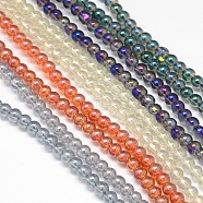 Electroplate Crystal Glass Round Beads Strands, Rainbow Color Plated, Mixed Color, 4mm, Hole: 1mm, about 105pcs/strand, 15.7 inch(EGLA-F037-4mm-A)