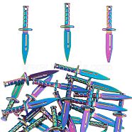 25Pcs Alloy Pendants, Cadmium Free & Lead Free, Sword, Rainbow Color, 39x9.5x4.5mm, Hole: 1.2mm(FIND-SZ0003-16)