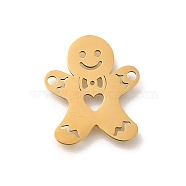 201 Stainless Steel Laser Cut Connector Charms, Christmas Gingerbread Man Links, Golden, 17x14.5x1mm, Hole: 1.2mm(STAS-R132-10G)