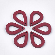 Painted Poplar Wood Pendants, teardrop, Crimson, 25x17x2.5mm, Hole: 1.8mm(WOOD-T021-08B)