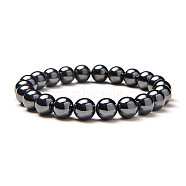 Non-magnetic Synthetic Hematite Round Beads Stretch Bracelets, with Spare Beads and Elastic Fibre Wire, 50~52mm(BJEW-PH0001-8mm-22)