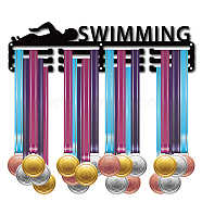 Iron Medal Holder, Medals Display Hanger Rack, Medal Holder Frame, Rectangle with Word Swimming, Black, 10.7x40cm(HJEW-WH0016-016)