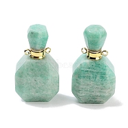 Natural Amazonite Perfume Bottle Pendants, Faceted Bottle Charms with Golden Tone 304 Stainless Steel Findings, Cadmium Free & Lead Free, 36~37x20~20.5x13.5~15mm, Hole: 1.8mm(G-Q163-10G-01)