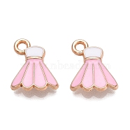 Alloy Enamel Charms, Lead Free & Cadmium Free, Dress Charm, Golden, Pearl Pink, 13.5x11x3mm, Hole: 1.6mm(ENAM-T020-57A)