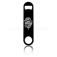 430 Stainless Steel Bottle Openers, Laser Cut, Rectangle, Skull, 178x40x2mm(AJEW-WH0259-034)