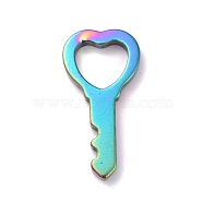 Vacuum Plating Rainbow Color Non-magnetic Synthetic Hematite Pendants, Heart-Shaped Key, Multi-color Plated, 50x25.5x4.5mm, Hole: 1.2mm(G-G856-04A)