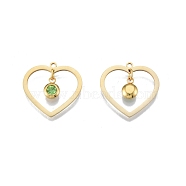 201 Stainless Steel Pendants, with Rhinestone, Heart with Flat Round, Real 18K Gold Plated, Peridot, 23x24x1mm, Hole: 1.6mm(STAS-N090-LA897-8G)