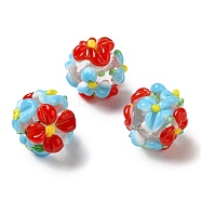 Handmade Lampwork Beads, Flower, Light Sky Blue, 12~14mm, Hole: 1.2mm(LAMP-B025-03B-14)