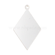 925 Sterling Silver Blank Pendants, Rhombus Charms, Silver, 26.5x15x0.5mm, Hole: 1.4mm(STER-F057-02S-02)