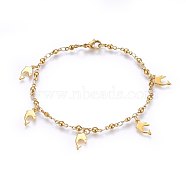 304 Stainless Steel Charm Bracelets, with Lobster Claw Clasps, Dolphin, Golden, 8-1/4 inch(21cm), 3mm(BJEW-H579-11G)