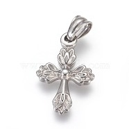 304 Stainless Steel Pendants, Cross, Stainless Steel Color, 25.5x16.5x3mm, Hole: 4x6mm(STAS-E449-56P)