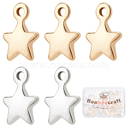 60Pcs 2 Colors Brass Charms, Star, Nickel Free, Real Gold Plated & Real Platinum Plated, 10x7x2mm, Hole: 1.4mm, 30pcs/color(KK-BBC0002-52)