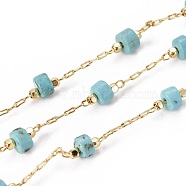 3.28 Feet Handmade Synthetic Turquoise Beaded Chains, with Brass Chains, Long-Lasting Plated, Soldered, Golden, 5.5~6mm, Llink: 5.5~6x4~4.5mm and 2x1x0.2mm(X-CHC-E019-02A)