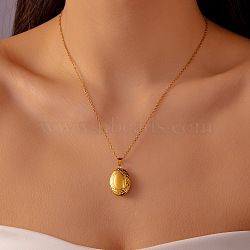 304 Stainless Steel Oval Photo Locket Pendant Necklaces for Women, Golden, 17.32 inch(44cm), pendant: 43x25mm(WGCD98A-01)