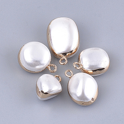 Electroplate Shell Pearl Pendants, with Iron Findings, Dyed, Nuggets, Golden, Creamy White, 17~25x12~15x8~11mm, Hole: 2mm(SSHEL-S263-14)