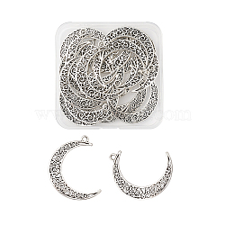 Tibetan Style Alloy Pendants, Crescent Moon, Antique Silver, 40x29x1mm, Hole: 2.5mm, 20pcs/box(TIBE-TA0001-08AS)