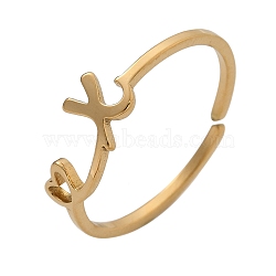 304 Stainless Steel Cuff Rings for Women, Heart with LetterA~Z, Real 18K Gold Plated, Letter X, 5.5mm, inner diameter: adjustable.(RJEW-D285-01G-X)