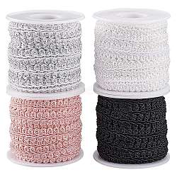 PandaHall Elite 26 Yards 4 Colors Polyester Centipede Braid Lace Trimming, Craft Ribbon, with Plastic Spools for Bridal, Costume, Jewelry, Crafts and Sewing, Mixed Color, 1/2 inch(12mm), about 6.3~6.5 yards/color(OCOR-PH0003-95)