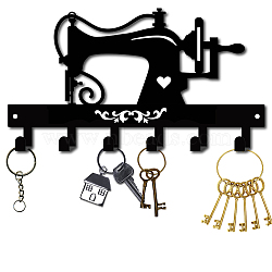 Iron Wall Mounted Hook Hangers, Decorative Organizer Rack with 6 Hooks, for Bag Clothes Key Scarf Hanging Holder, Sewing Machine Pattern, Gunmetal, 15x27cm(AJEW-WH0156-117)