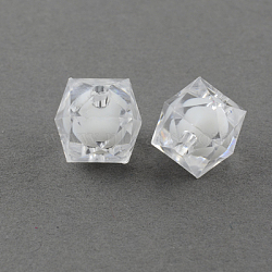 Transparent Acrylic Beads, Bead in Bead, Faceted Cube, Clear, 14x14x14mm, Hole: 2mm, about 350pcs/500g(TACR-S112-14mm-01)