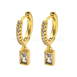 Brass Micro Pave Cubic Zirconia Hoop Earring, Real 18K Gold Plated, Rctangle, Clear, 23x4mm(EJEW-C088-28G-01)